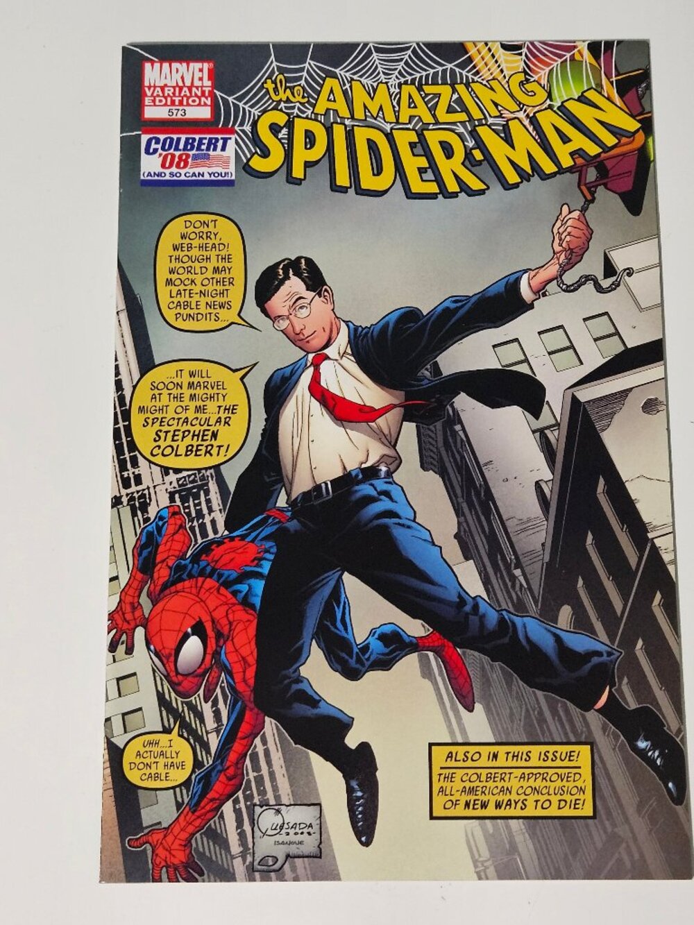 Amazing Spider-Man #573 (Marvel Comics, 2008) Stephen Colbert Amazing Fantasy 15